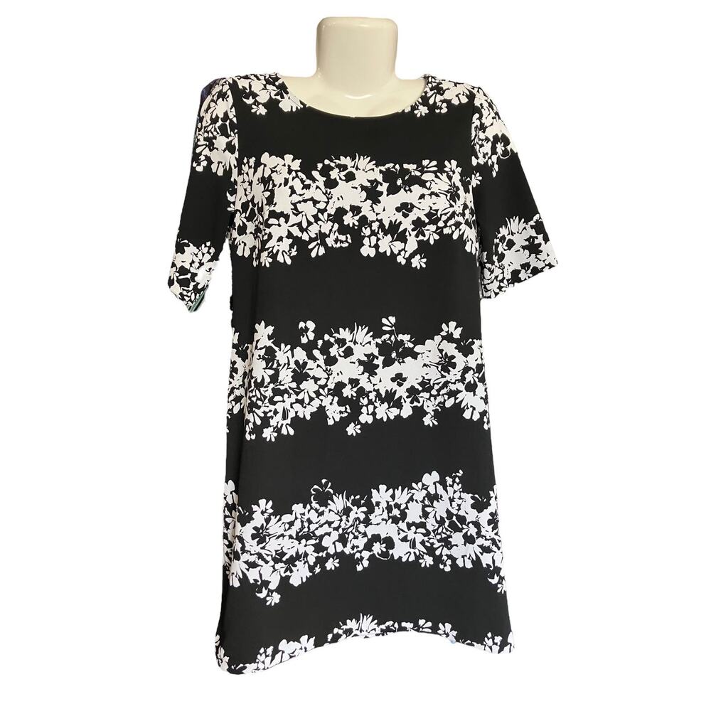Banana Republic Women's Black w/ White Floral Day Shift Dress | Size 4 - Picture 4 of 11